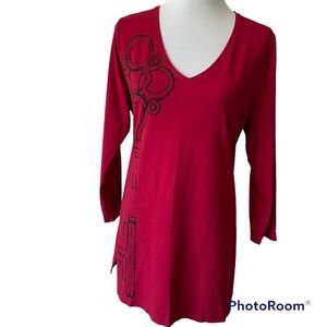Lotus by Soma yoga tunic red long sleeve key graphic loungewear size XL
